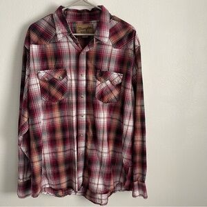 Wrangler men’s Retro Western Shirt Men's XXL Red Long Sleeve Pearl Snaps